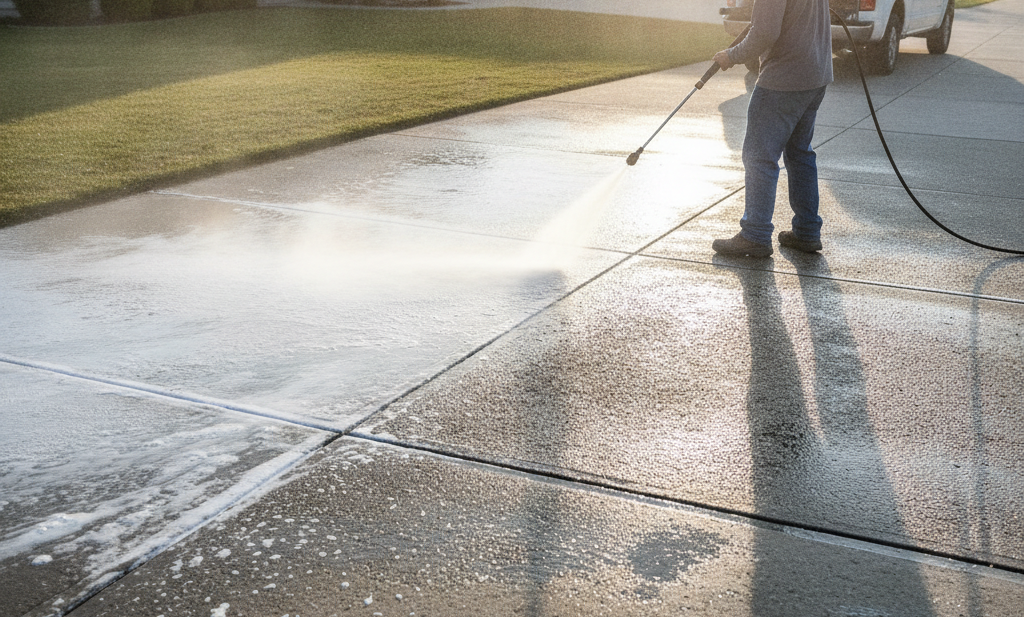 pressure washing a driveway